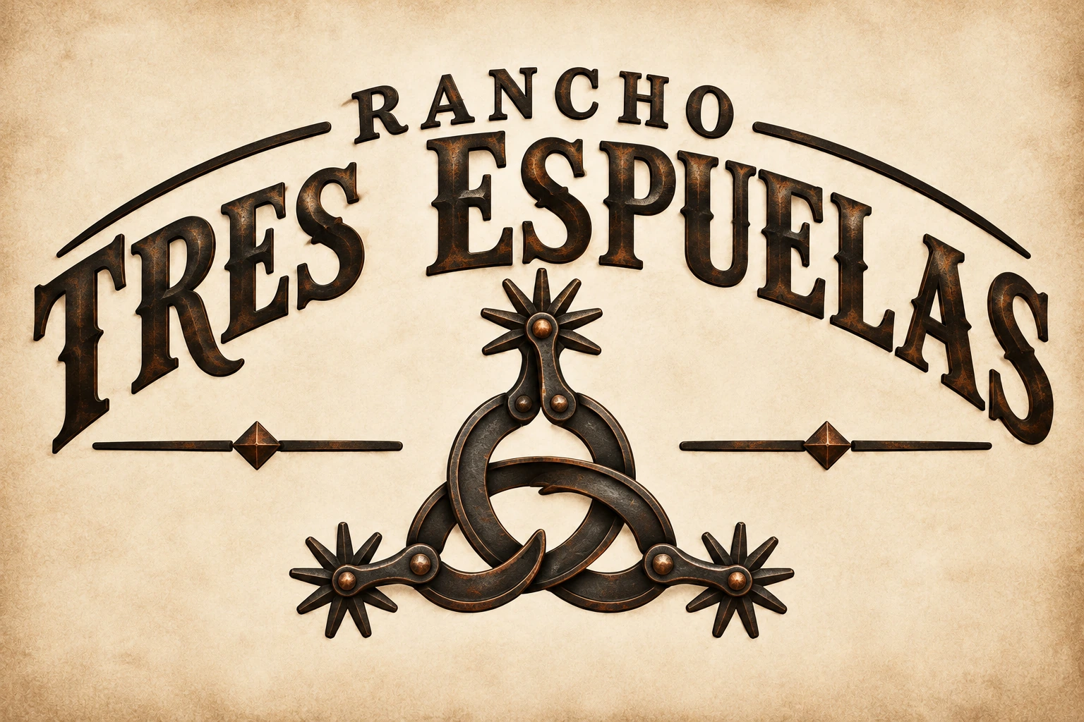 Rancho Tres Espuelas three-spur Western emblem