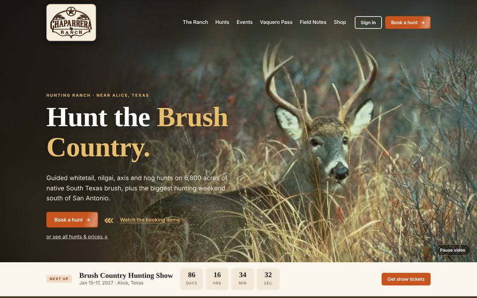 Homepage of the Chaparrera Ranch sample website
