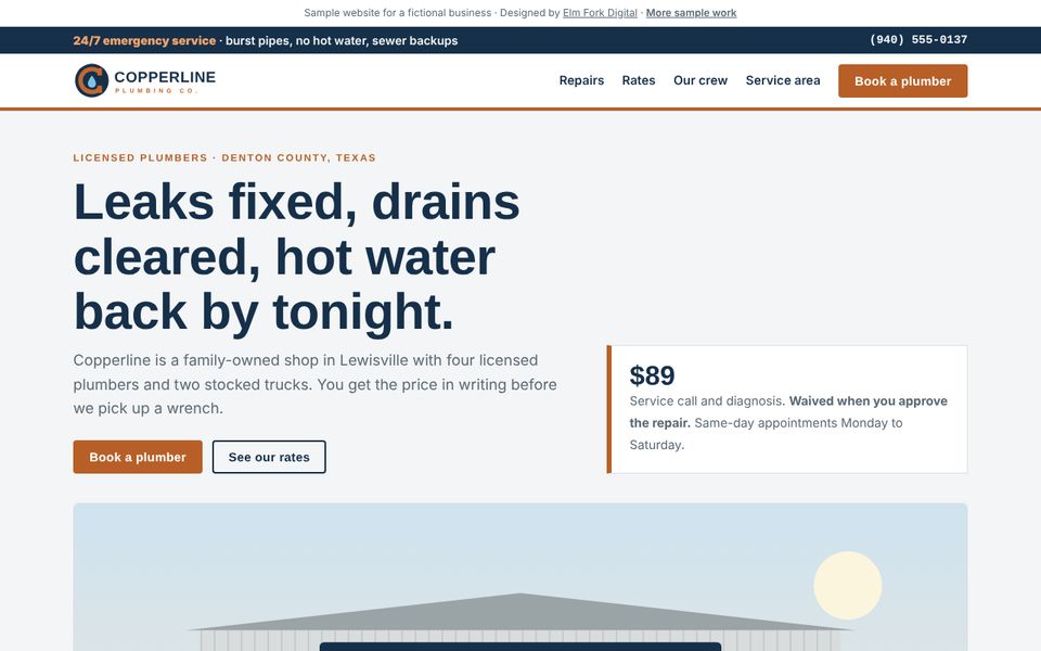 Preview of the Copperline Plumbing Co. design sample