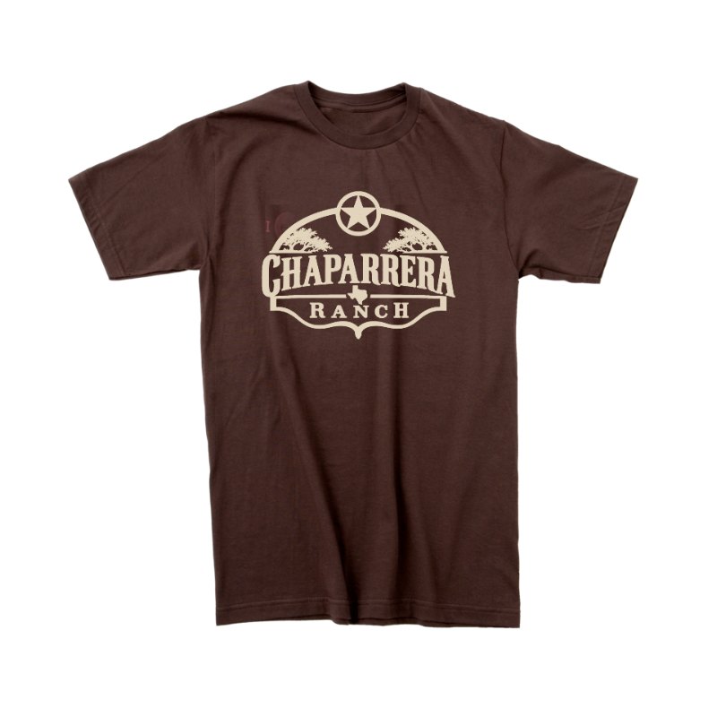 Brown t-shirt with the Chaparrera Ranch logo