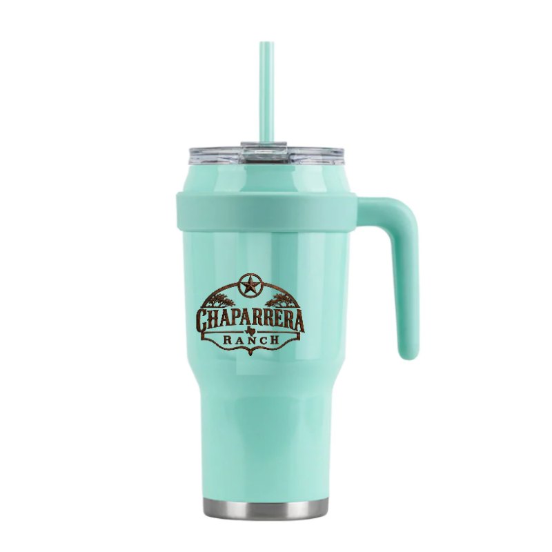 Mint 40 oz tumbler with the Chaparrera Ranch logo