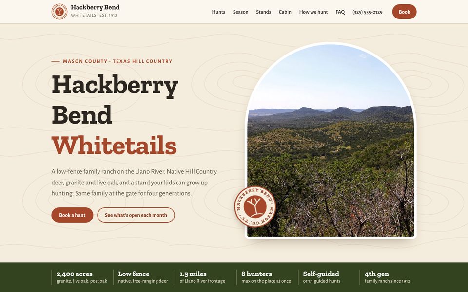 Preview of the Hackberry Bend Whitetails design sample