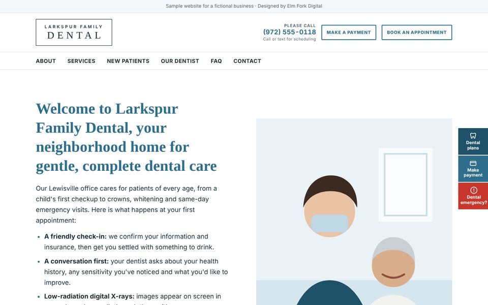 Preview of the Larkspur Family Dental design sample